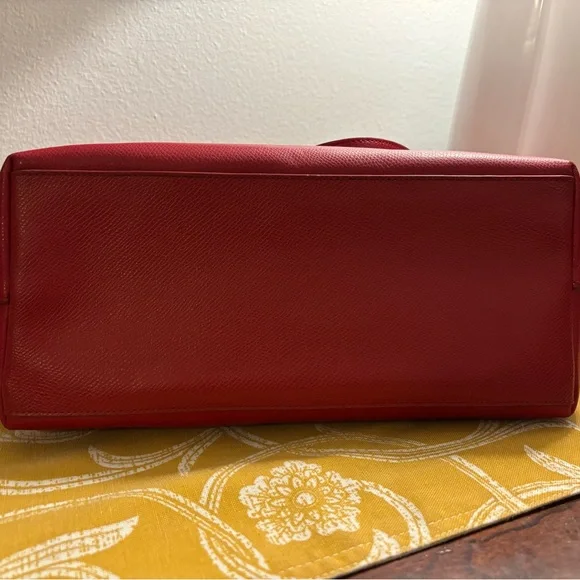 Coach Red Pebbled Leather Tote with Gold Accents - Picture 3 of 14